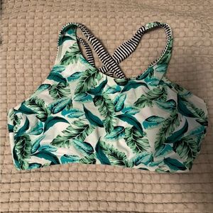 Hot Water 1X Tropical/Striped Reversible High Neck Swim Set